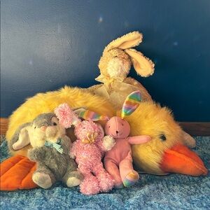 Plush Bunny and Duck Toy Set - Yellow, Pink, Gray